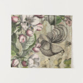 Rooster Tuin Bloem Vlinder Kunst Wandkleed (Voorkant (horizontaal))