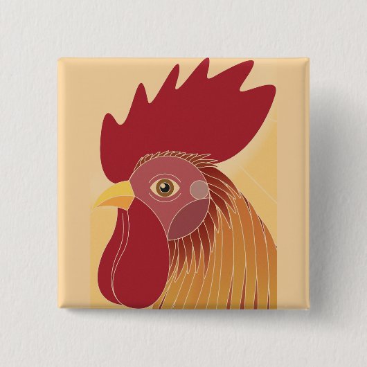 Rooster Vierkante Button 5,1 Cm (Voorkant)