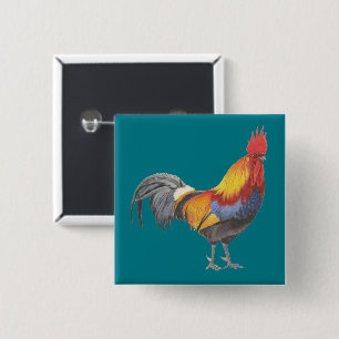 Rooster Vierkante Button 5,1 Cm