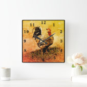 Rooster Vierkante Klok (Huis)