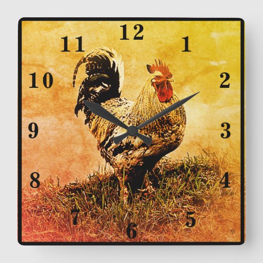 Rooster Vierkante Klok (Voorkant)