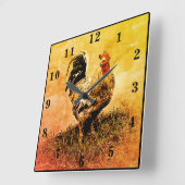 Rooster Vierkante Klok (Hoek)