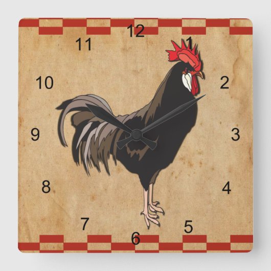 Rooster Vierkante Klok (Voorkant)