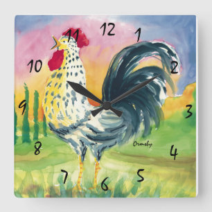 Rooster-wandklok Vierkante Klok