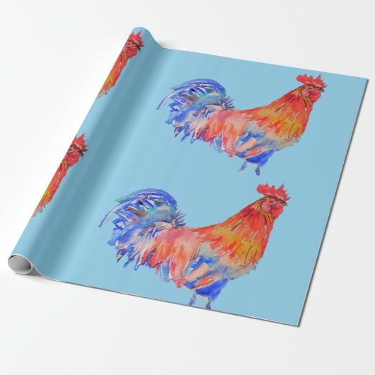 Rooster Waterverf Cadeaupapier (Uitgerold)
