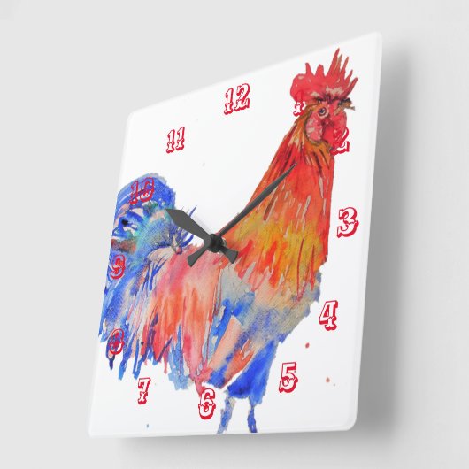 Rooster Waterverf Chicken Childrens Room Clock Vierkante Klok (Hoek)