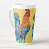 Rooster-Waterverf Cockerhaan Chicken Art Latte Mok (Linkerhoek)