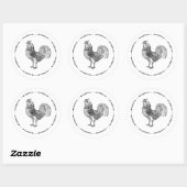 Rooster zwart-wit ronde sticker (Vel)