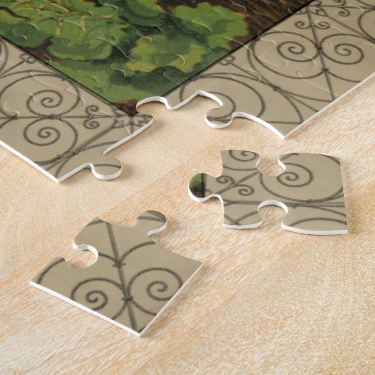 Roosters en Engels buiten Hen House met witte rand Legpuzzel (Zijkant)