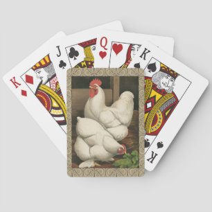 Roosters en Engels buiten Hen House met witte rand Pokerkaarten