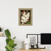 Roosters en Engels buiten Hen House met witte rand Poster (Thuiskantoor)