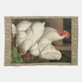 Roosters en Engels buiten Hen House met witte rand Theedoek (Horizontaal)