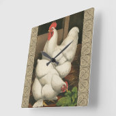 Roosters en Engels buiten Hen House met witte rand Vierkante Klok (Hoek)