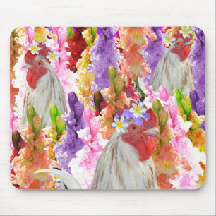 Roosters en HollyHocks, Mousepad Muismat