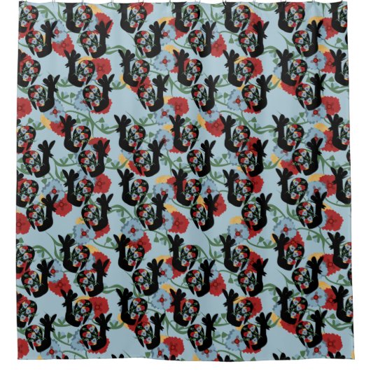 Roosters Folk Floral Mexican Pattern Douchegordijn (Voorkant)