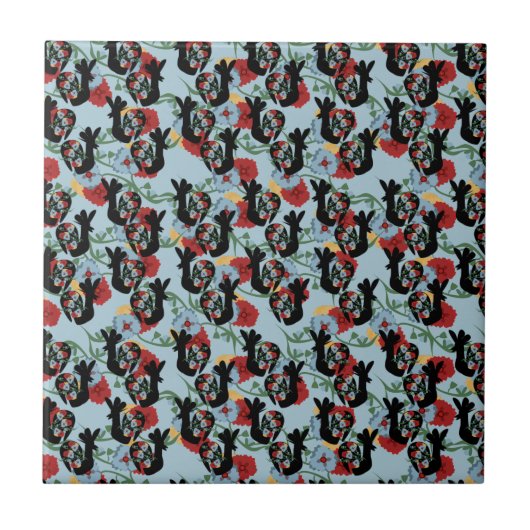Roosters Folk Floral Mexican Pattern Tegeltje (Voorkant)