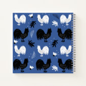 Roosters Hand Drawn Floral Boerderij Pattern Notitieboek (Achterkant)