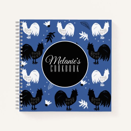 Roosters Hand Drawn Floral Boerderij Pattern Notitieboek (Voorkant)