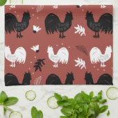 Roosters Hand Drawn Floral Boerderij Pattern Theedoek (Gevouwen)