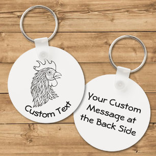 Rooster's Head Line Art Sleutelhanger