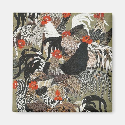 Roosters Hen Illustratie door Ito Jakuchu Magneet (Voorkant)