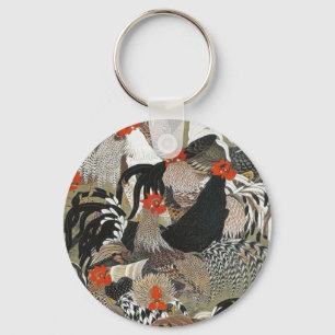 Roosters Hen Illustratie door Ito Jakuchu Sleutelhanger