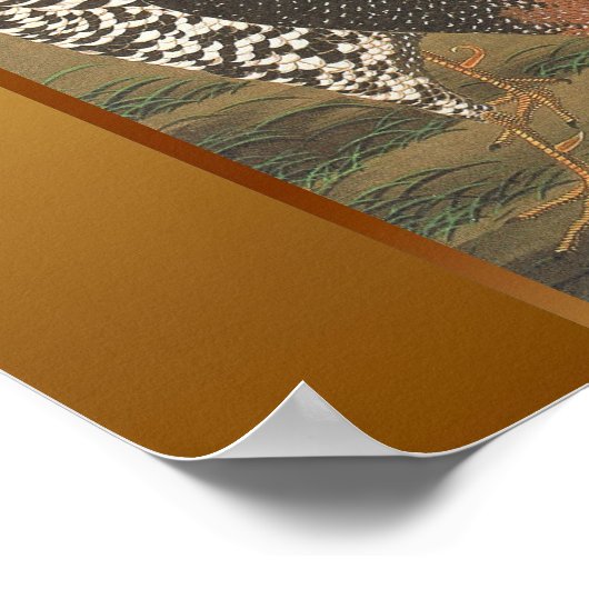 Roosters Japans schilderen met Golden Background Poster (Hoek)