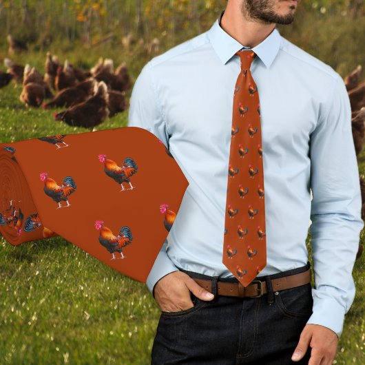 Roosters Motif rouille Orange Cravate