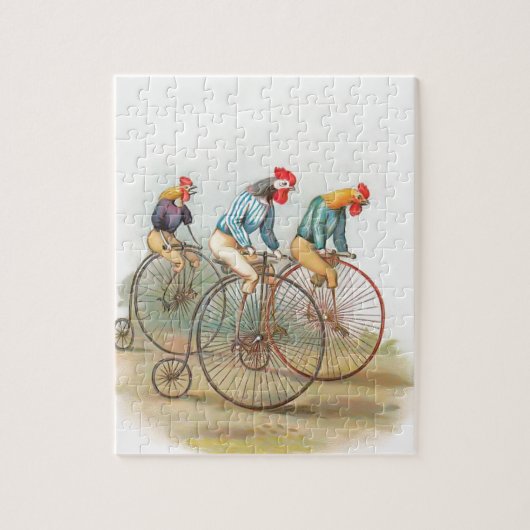 Roosters op fietsen Legpuzzel (Verticaal)