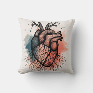 Rooted Love Minimalist Heart & Tree Roots Art Kussen