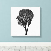 Rooted Mind – Human Profile Tree Silhouette Art Canvas Afdruk (Insitu (Houten vloer))