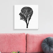 Rooted Mind – Human Profile Tree Silhouette Art Canvas Afdruk (Insitu (Woonkamer))