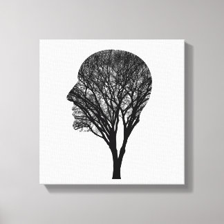 Rooted Mind – Human Profile Tree Silhouette Art Canvas Afdruk