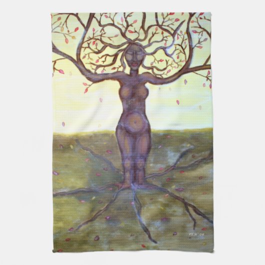 "Rooted" Tree Goddess Fantasy Art Theedoek (Verticaal)