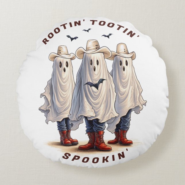 Rootin’ Tootin’ Cowboy Ghosts Western Halloween Rond Kussen (Voorkant)