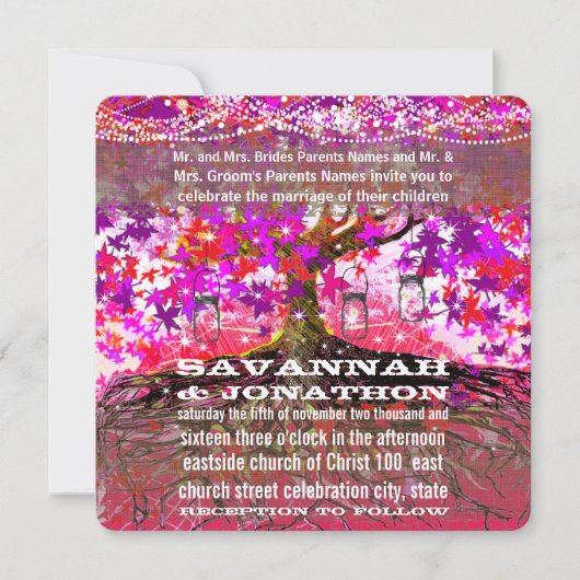 Roots of Love Romantic Oak Tree Wedding Invitation Kaart (Voorkant)