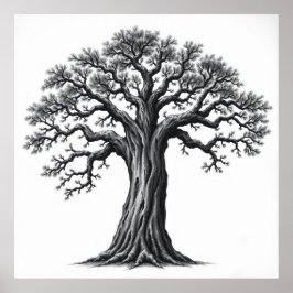 Roots of Serenity: Tree of Life Charcoal Zen Art Poster