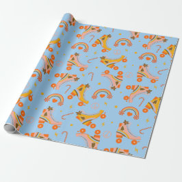 Roovy 70s rolpatroon schaats kerst cadeaupapier