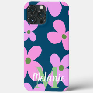 Roovy Flower Pink Neon Pattern Naam iPhone 13 Pro Max Hoesje