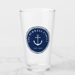 Rope & Anchor Navy Blue Voeg Jouw naam toe Glas