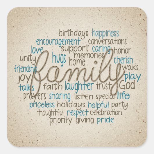 Rope Design Family Word Cloud Vierkante Sticker (Voorkant)