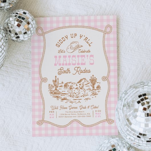 Rope Gingham Cowgirl Birthday Invitation