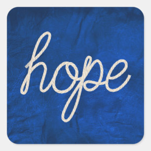 Rope HOPE tekst op blauw leer Vierkante Sticker