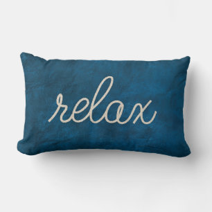 Rope RELAX tekst op blauw leer Kussen