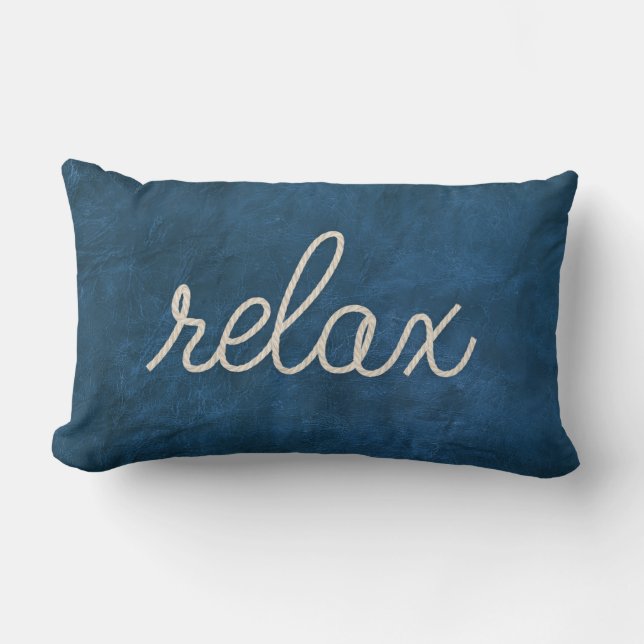 Rope RELAX tekst op blauw leer Kussen (Voorkant)