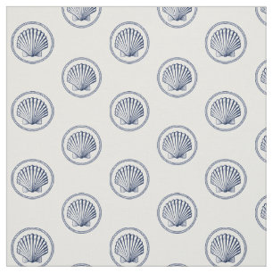 Roped Seashell Nautical Navy White Pattern Stof