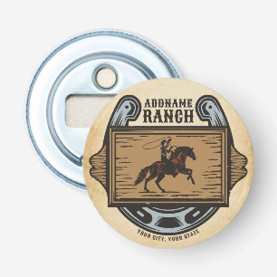Roping Cowboy ADD NAAM Westerne Familie Paard Ranc Button Flesopener
