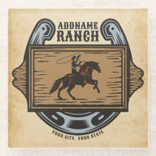 Roping Cowboy ADD NAAM Westerne Familie Paard Ranc Glazen Onderzetter