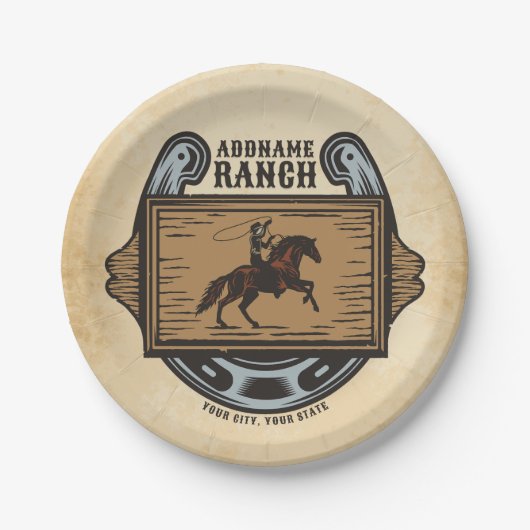 Roping Cowboy ADD NAAM Westerne Familie Paard Ranc Papieren Bordje (Voorkant)