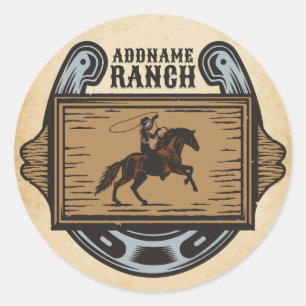Roping Cowboy ADD NAAM Westerne Familie Paard Ranc Ronde Sticker